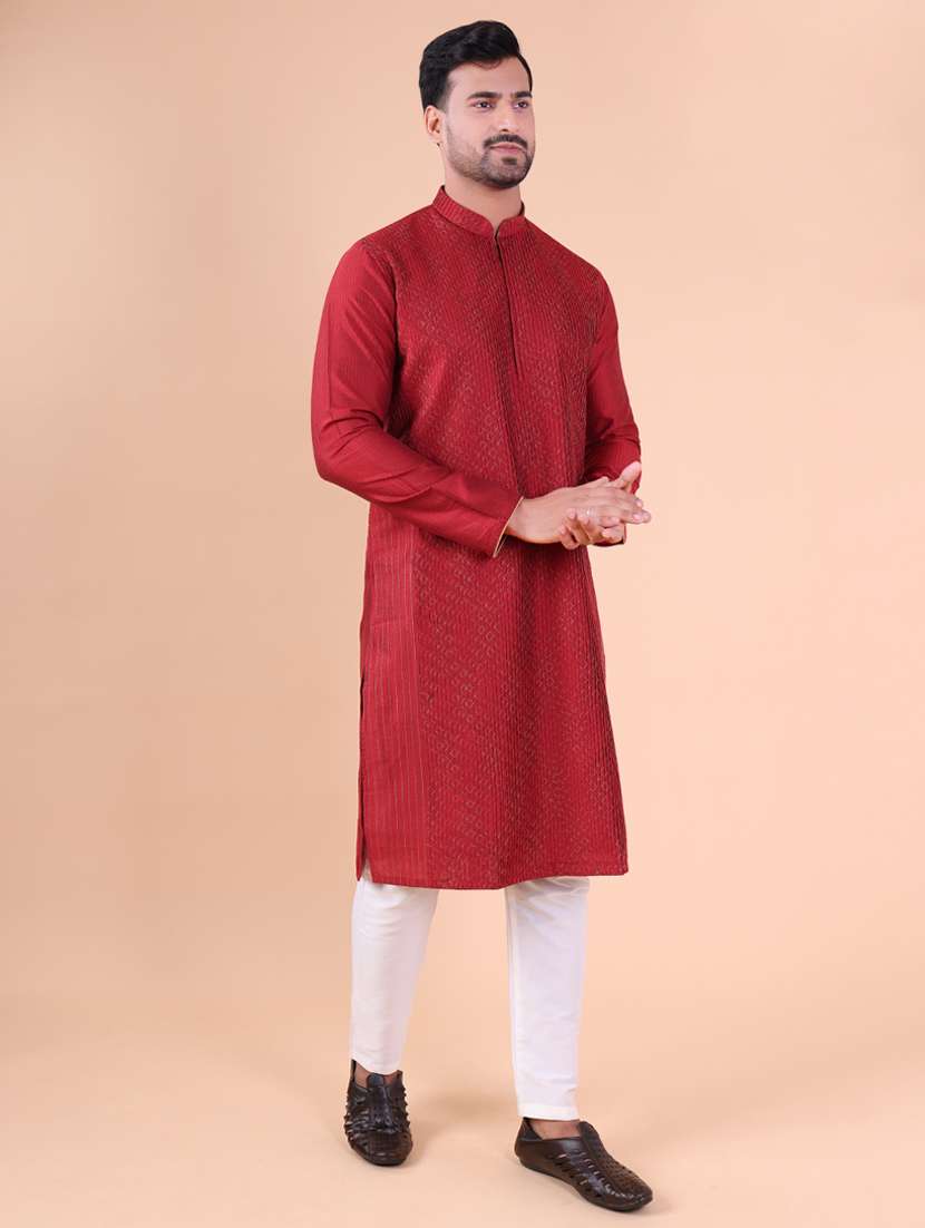 men mandarin neck kurta pyjama ethnic wear set - 22075958 - Standard Image - 2