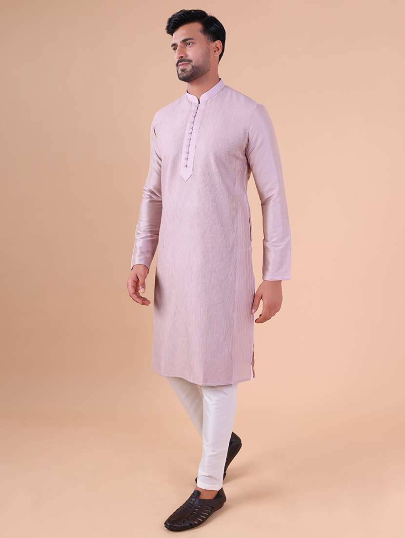 men mandarin neck kurta pyjama ethnic wear set - 22075967 - Standard Image - 2