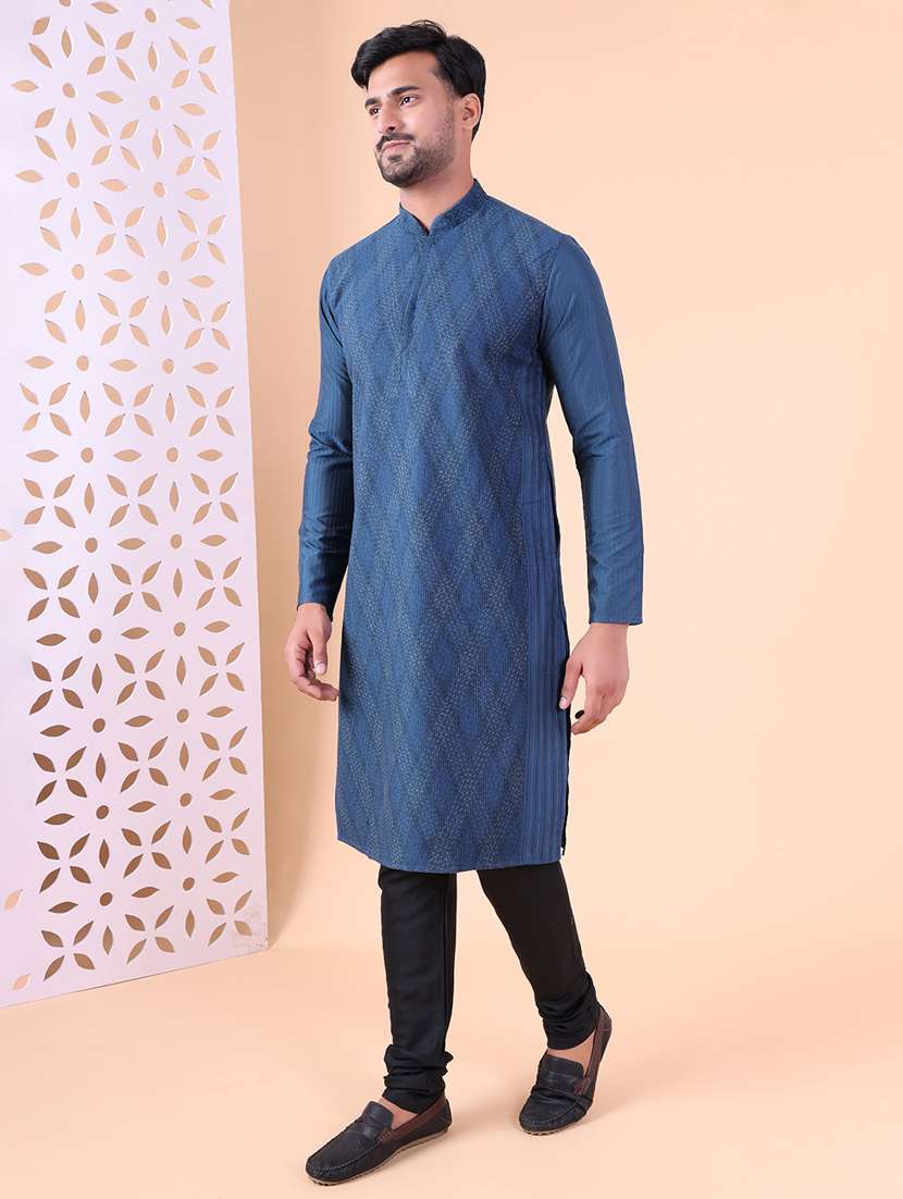 men mandarin neck kurta pyjama ethnic wear set - 22075968 - Standard Image - 2