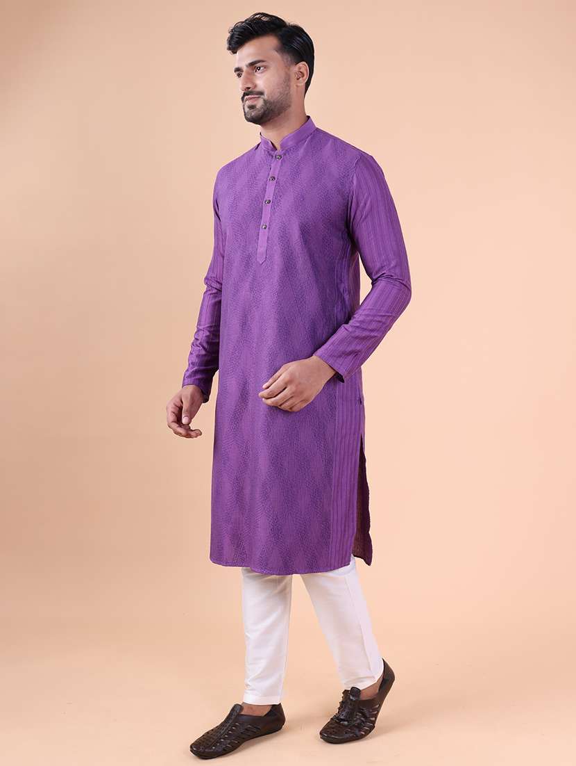 men mandarin neck kurta pyjama ethnic wear set - 22075972 - Standard Image - 2
