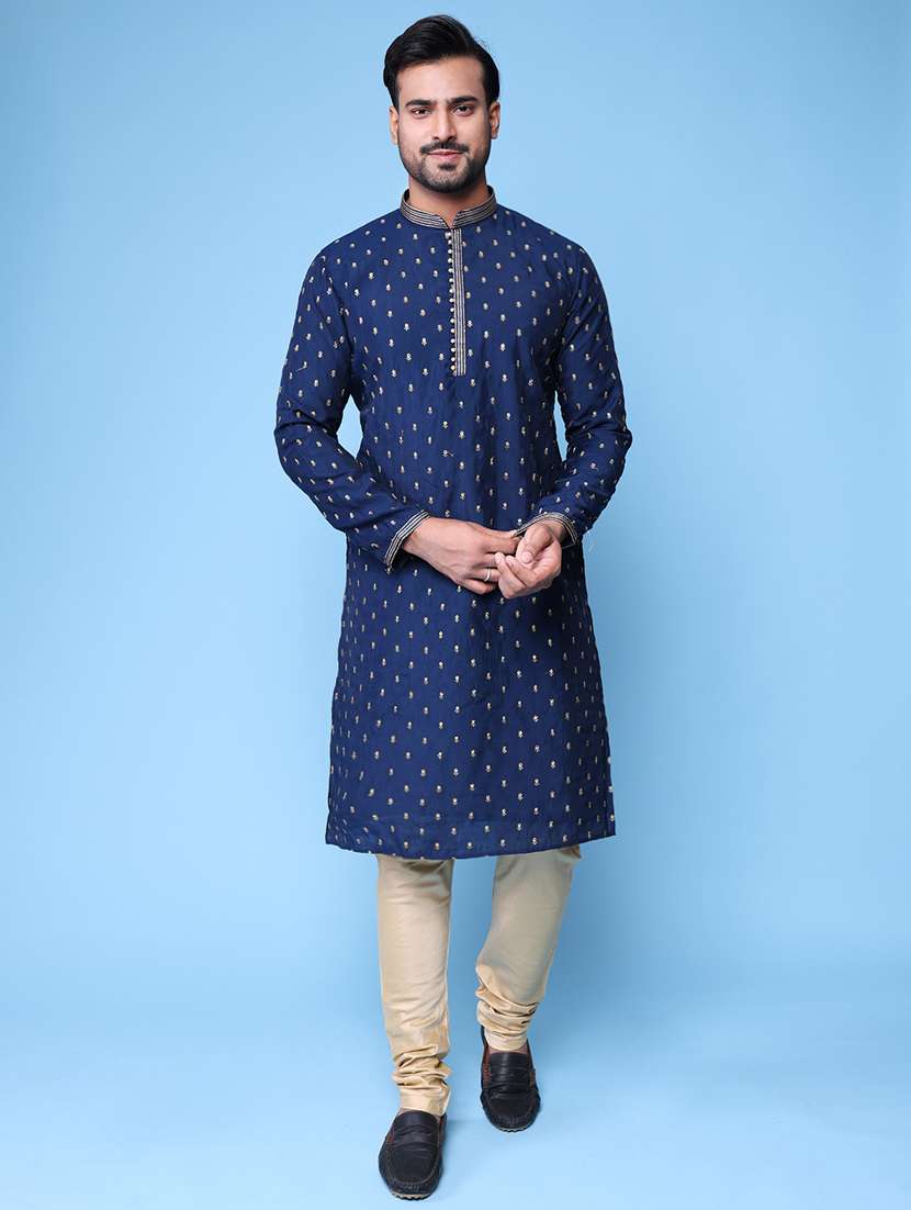 men mandarin neck kurta pyjama ethnic wear set - 22075973 - Standard Image - 2
