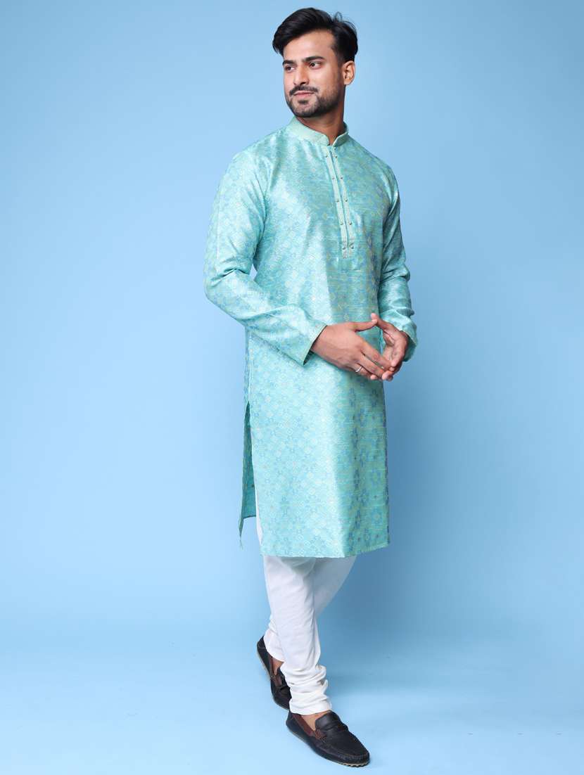 men mandarin neck kurta pyjama ethnic wear set - 22075977 - Standard Image - 2