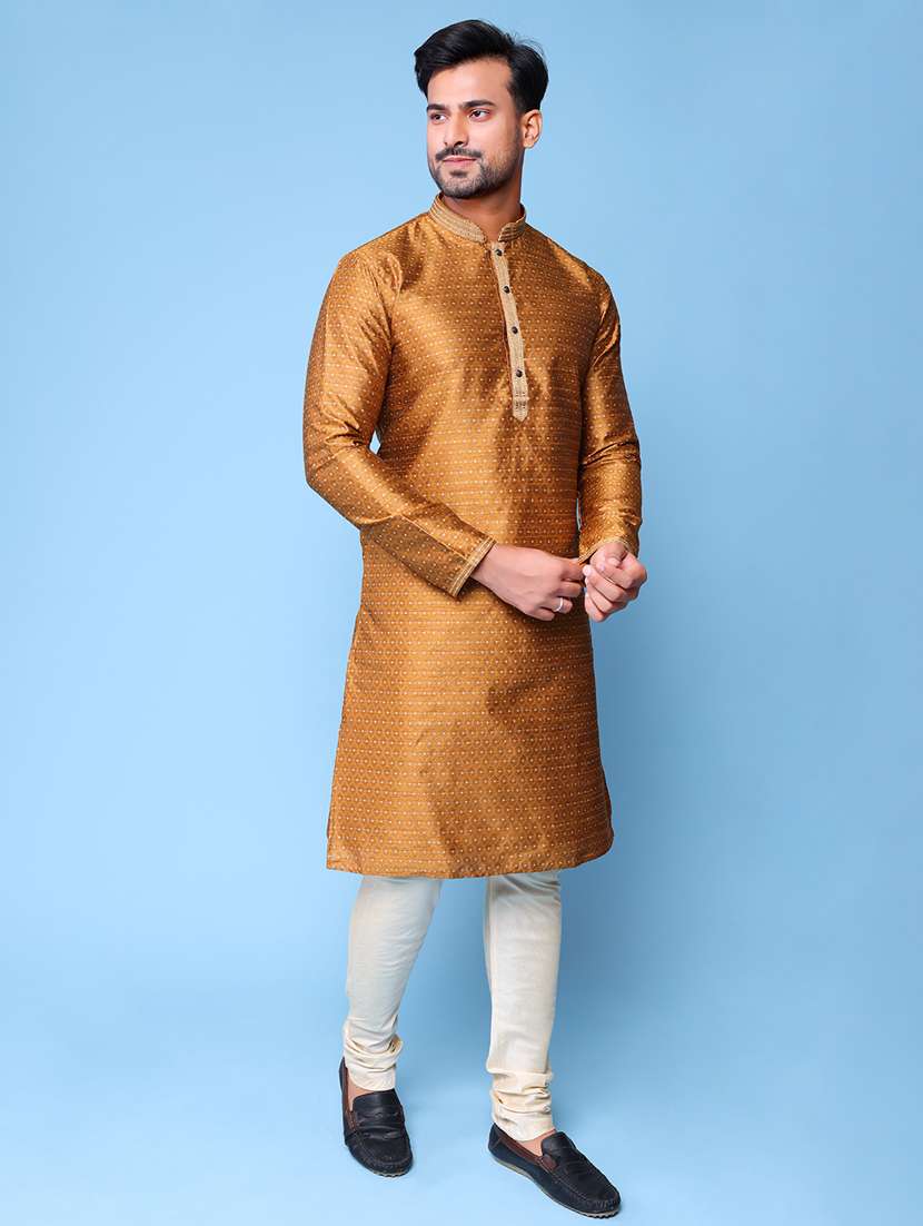 men mandarin neck kurta pyjama ethnic wear set - 22075998 - Standard Image - 2
