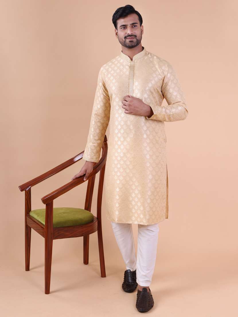 men mandarin neck kurta pyjama ethnic wear set