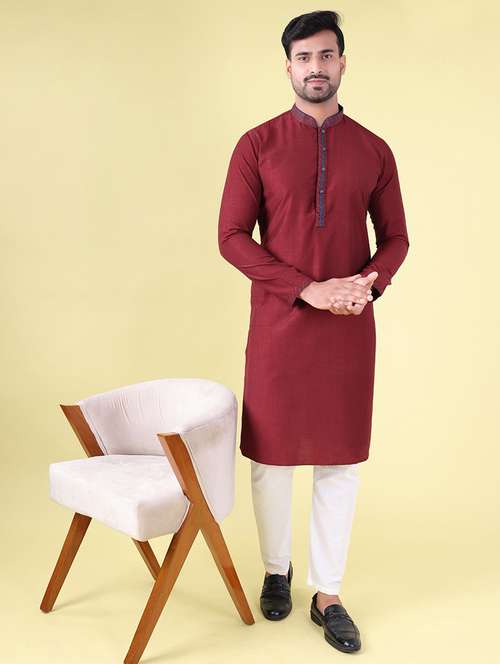 men mandarin neck kurta pyjama ethnic wear set - 22076001 -  Standard Image - 0