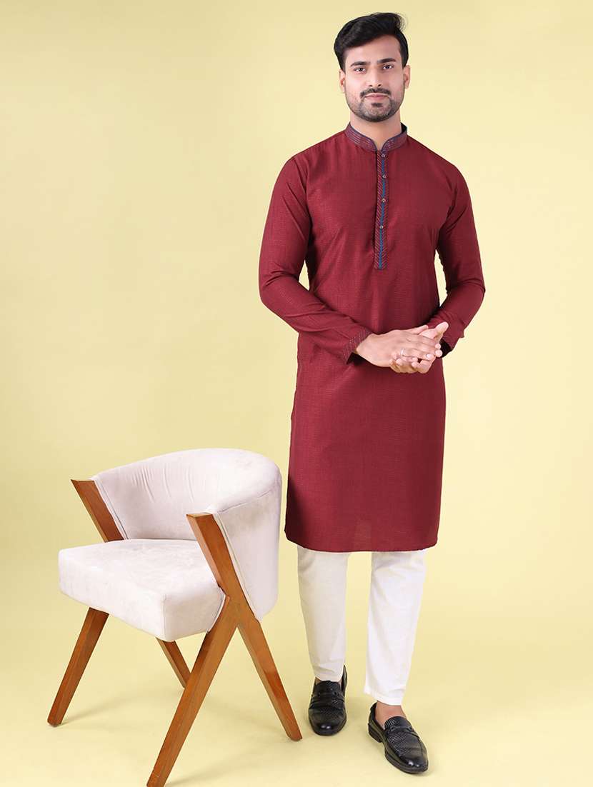 men mandarin neck kurta pyjama ethnic wear set - 22076001 -  Zoom Image - 0