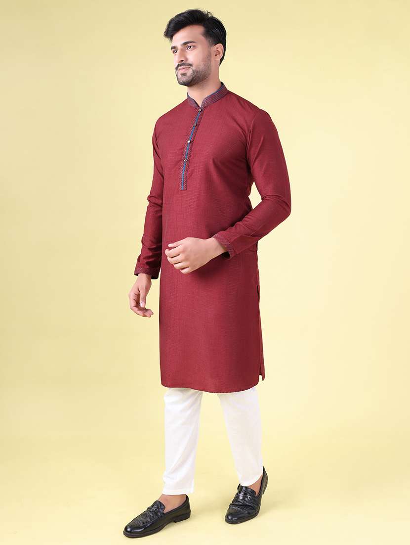 men mandarin neck kurta pyjama ethnic wear set - 22076001 - Standard Image - 2