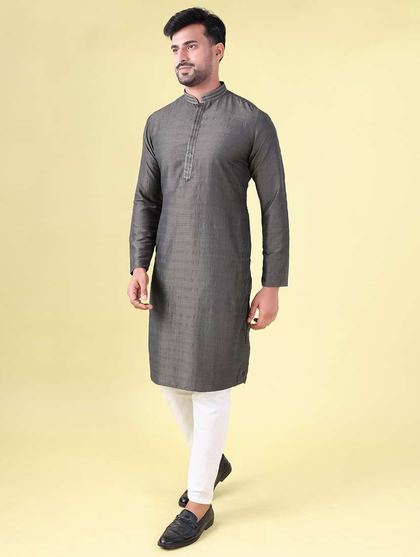 men mandarin neck kurta pyjama ethnic wear set - 22076010 - Standard Image - 2