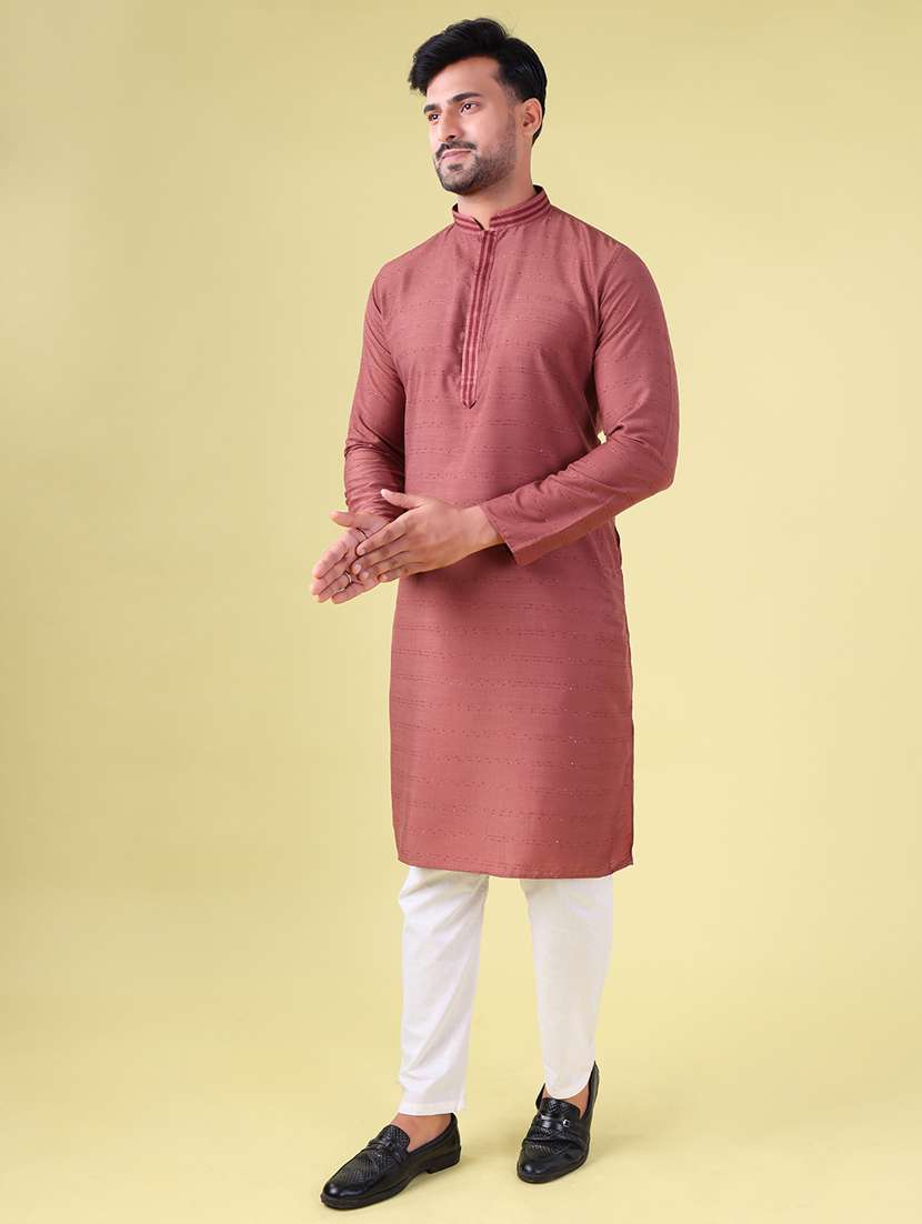 men mandarin neck kurta pyjama ethnic wear set - 22076011 - Standard Image - 2