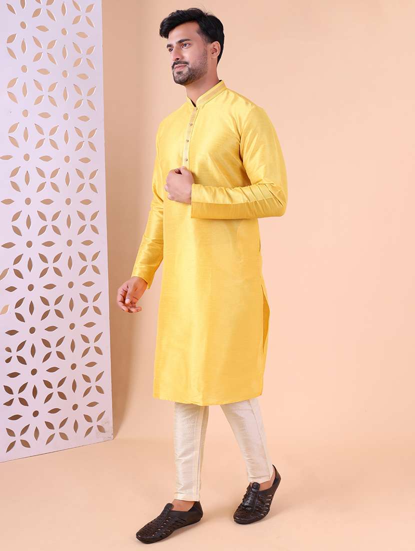 men mandarin neck kurta pyjama ethnic wear set - 22076014 - Standard Image - 2