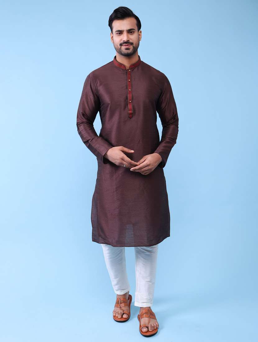 men mandarin neck kurta pyjama ethnic wear set - 22076015 - Standard Image - 2