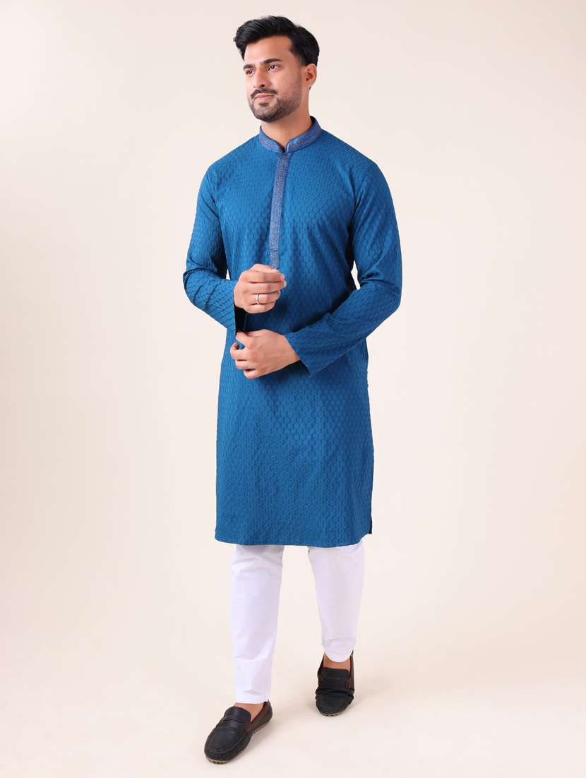 men mandarin neck kurta pyjama ethnic wear set - 22076016 - Standard Image - 2