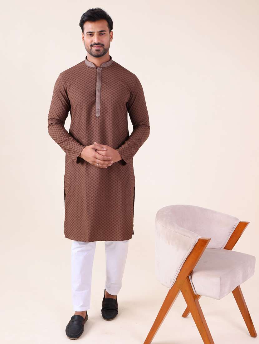 men mandarin neck kurta pyjama ethnic wear set