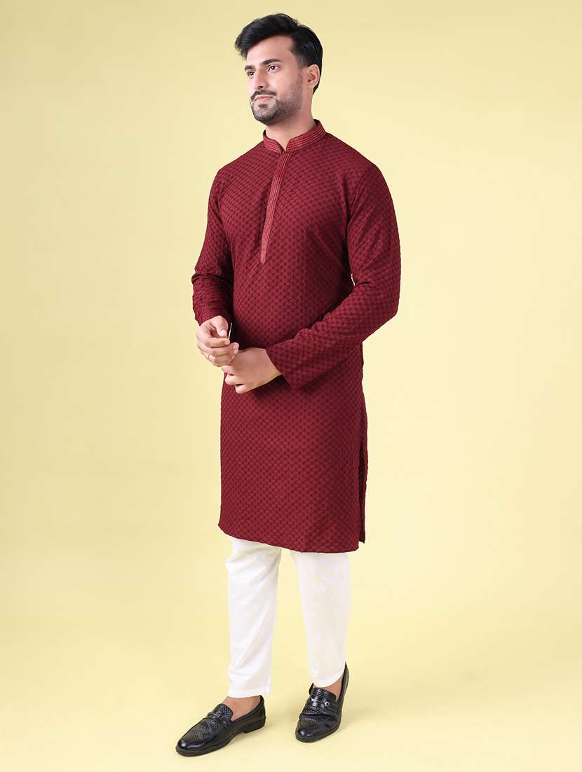 men mandarin neck kurta pyjama ethnic wear set - 22076018 - Standard Image - 2