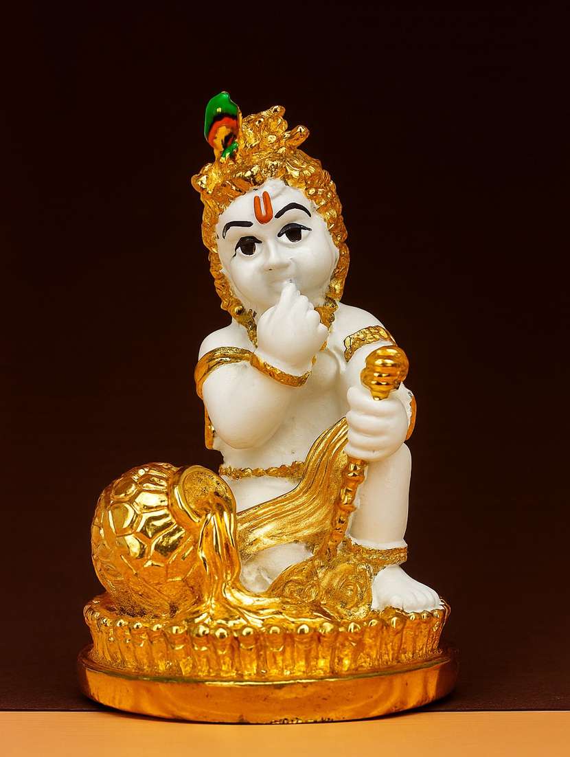 polyresin golden white laddu gopal showpiece 