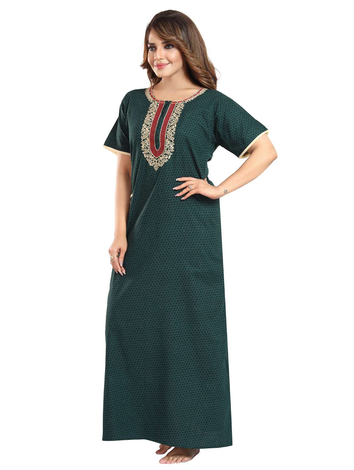 women printed short sleeve nighty - 22076322 -  Standard Image - 2