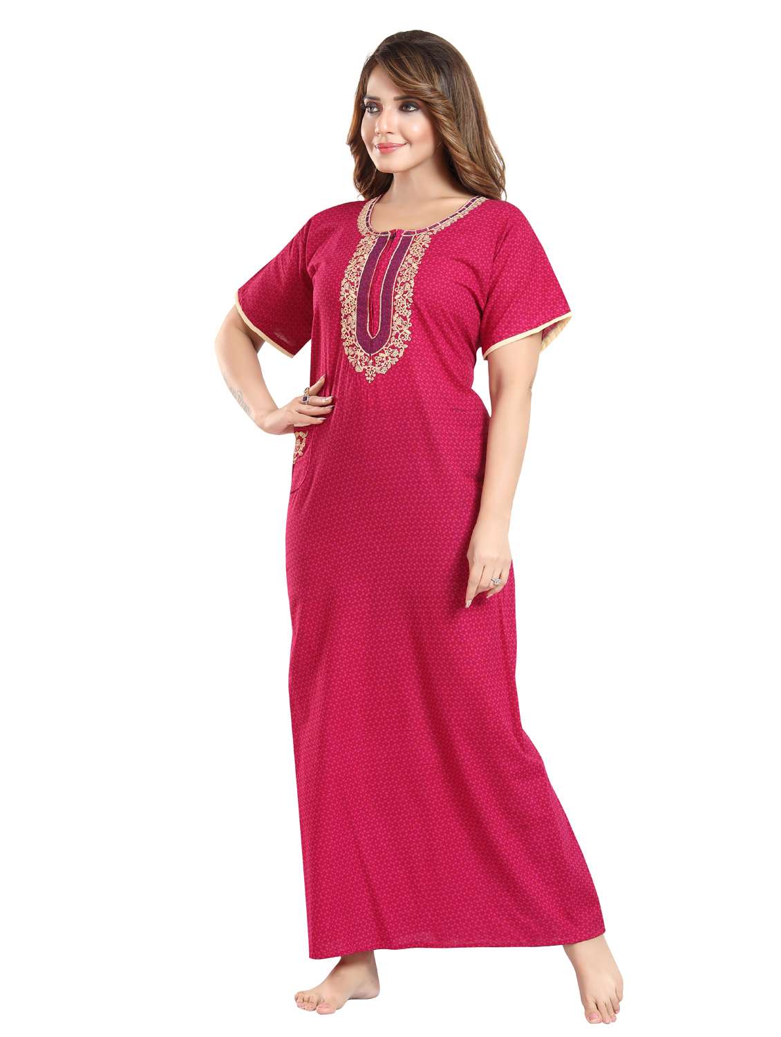 women printed short sleeve nighty - 22076326 -  Standard Image - 2