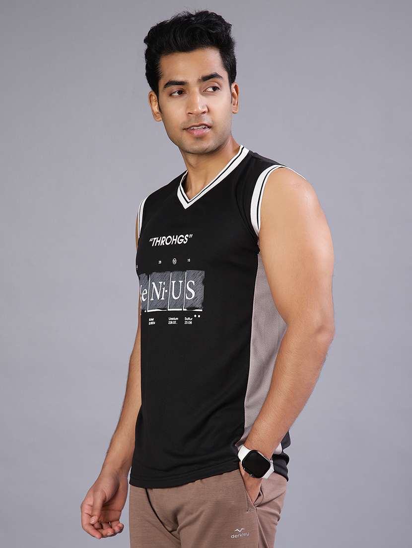men front print sleeveless regular fit t-shirt - 22076334 - Standard Image - 2