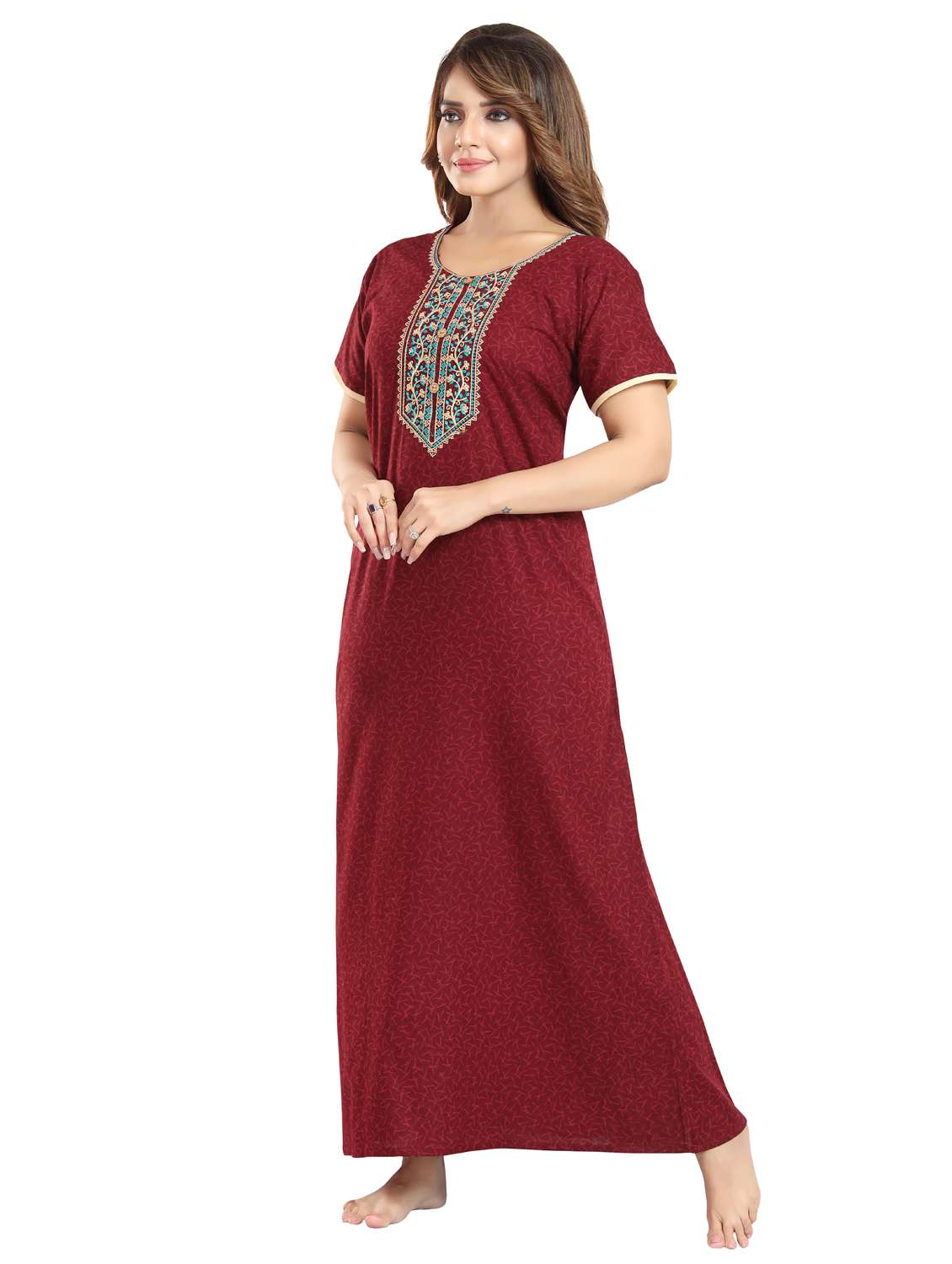 women printed short sleeve nighty - 22076347 -  Standard Image - 2