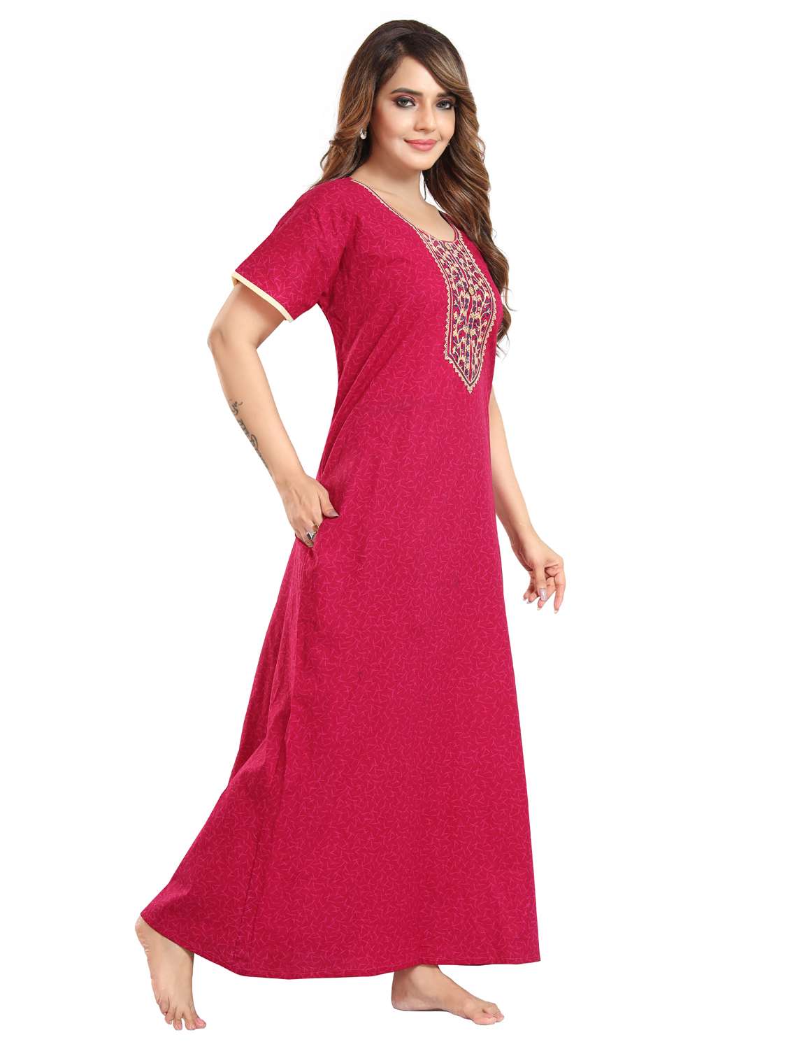 women printed short sleeve nighty - 22076350 -  Standard Image - 2