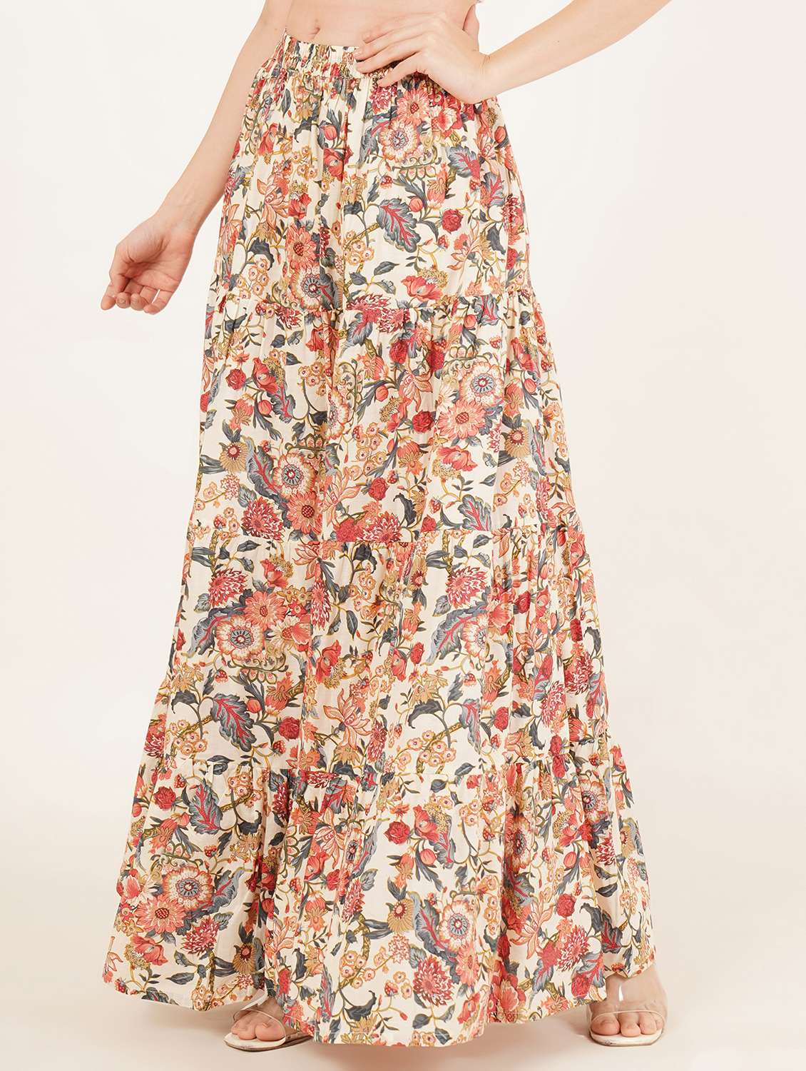 women printed mid rise tiered maxi skirt - 22076351 - Standard Image - 2