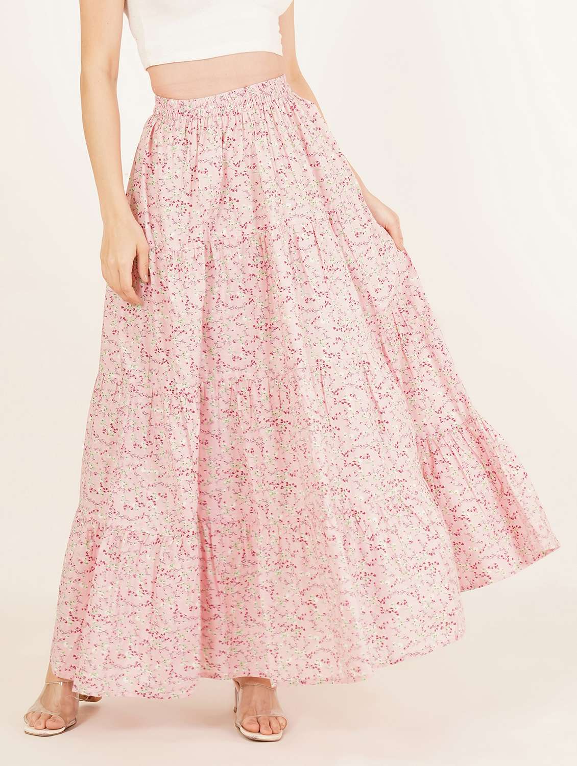 women printed high rise tiered maxi skirt - 22076352 -  Zoom Image - 0