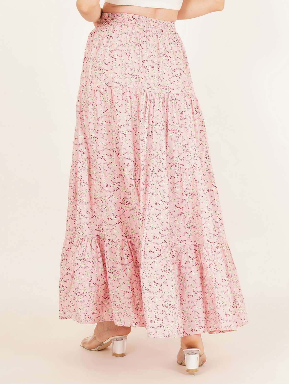 women printed high rise tiered maxi skirt - 22076352 - Standard Image - 2