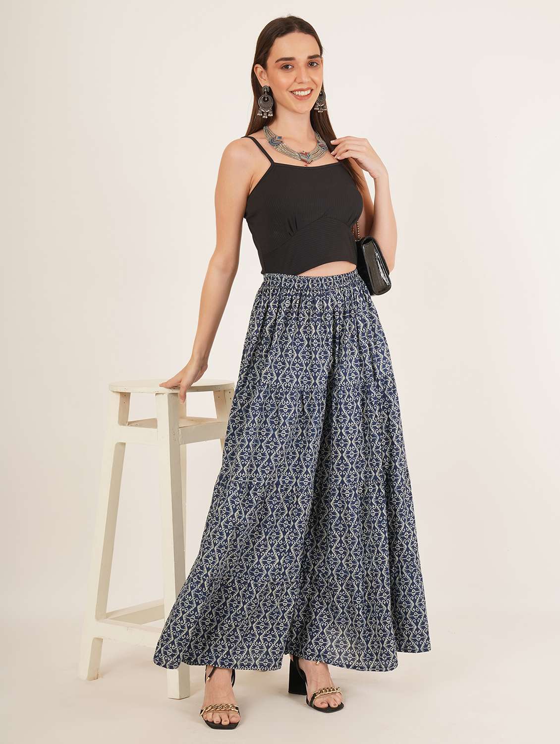 women printed high rise tiered maxi skirt - 22076353 - Standard Image - 7