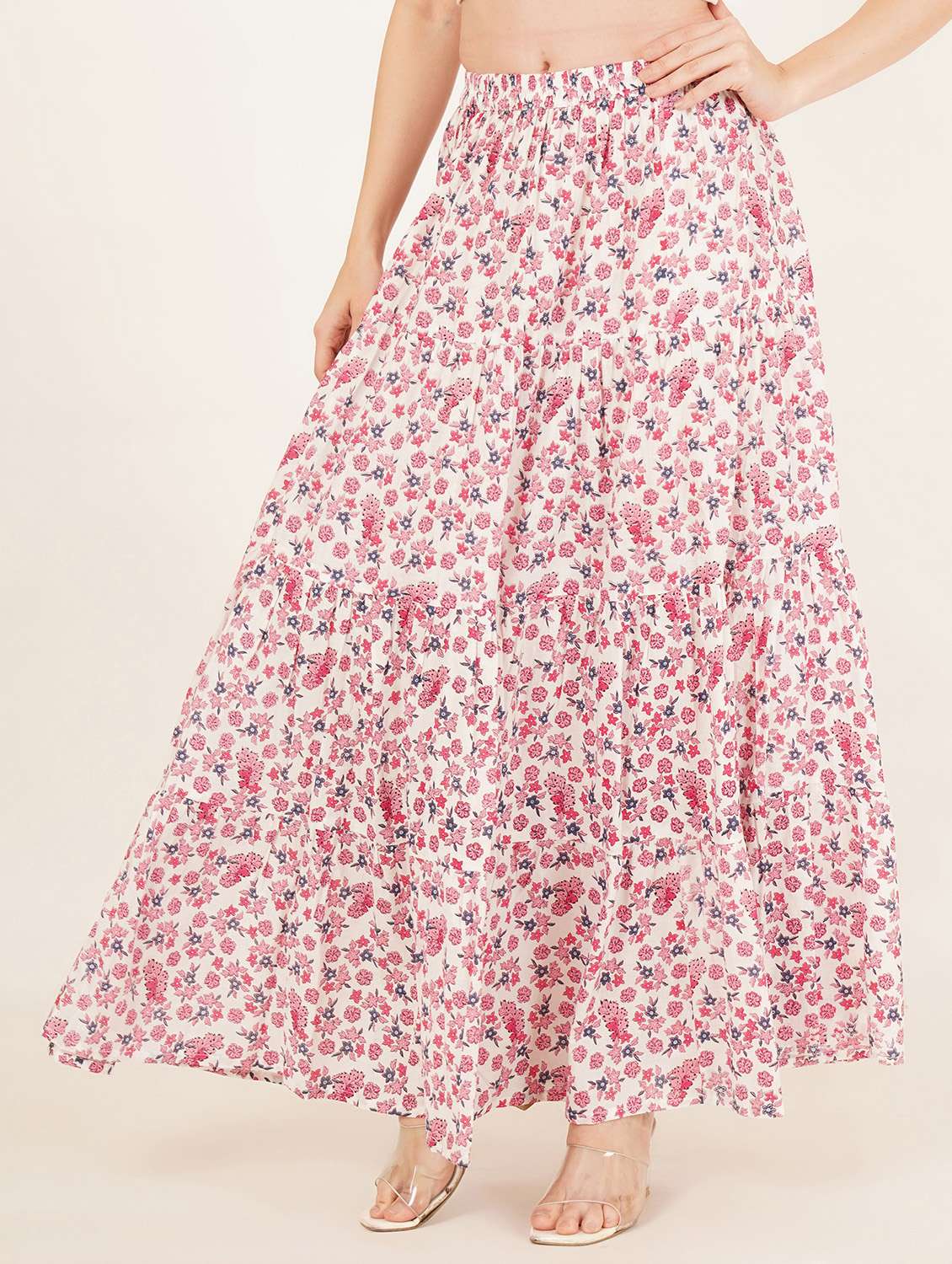 women printed high rise tiered maxi skirt - 22076355 - Zoom Image - 0