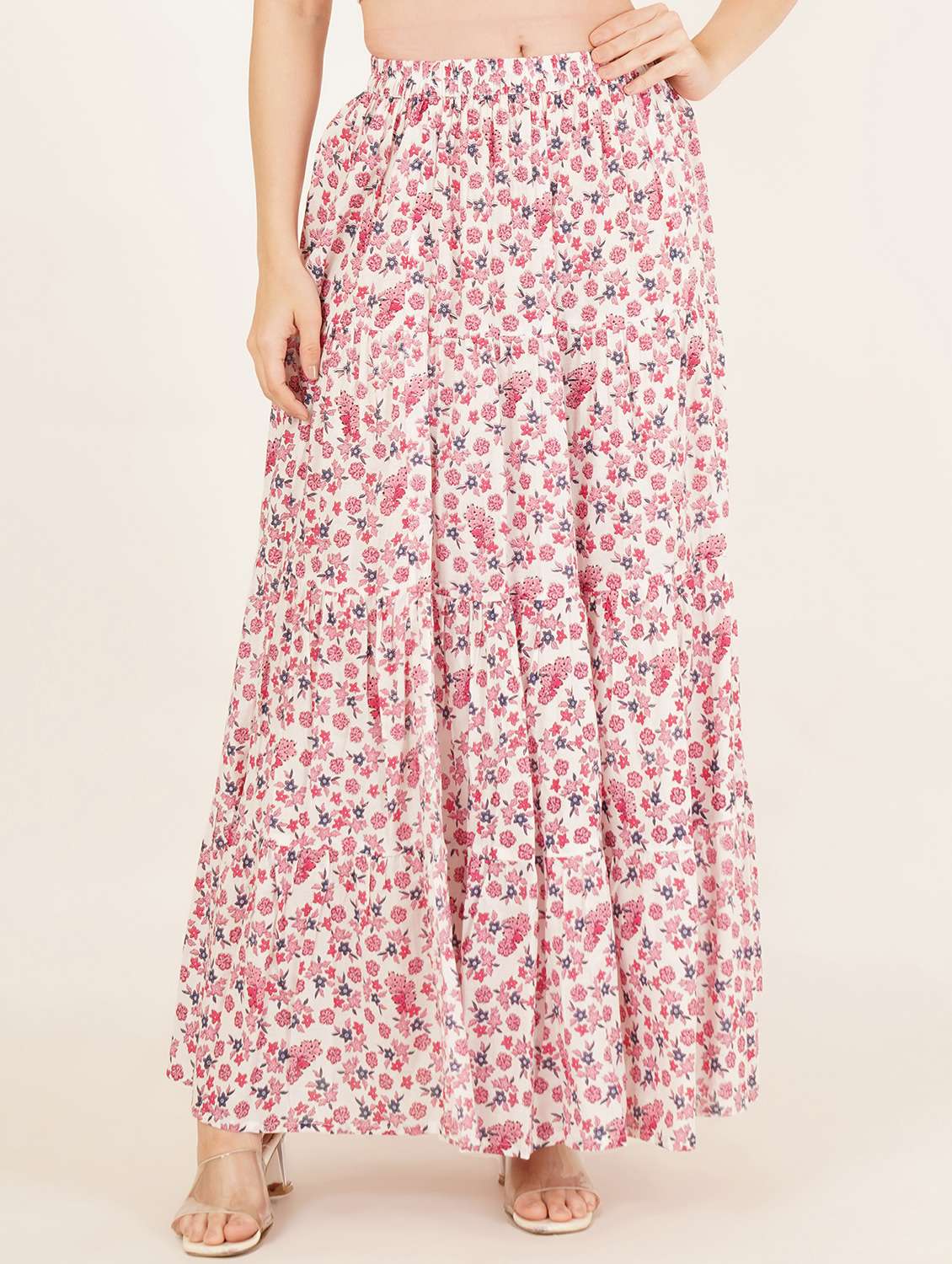 women printed high rise tiered maxi skirt - 22076355 - Standard Image - 2