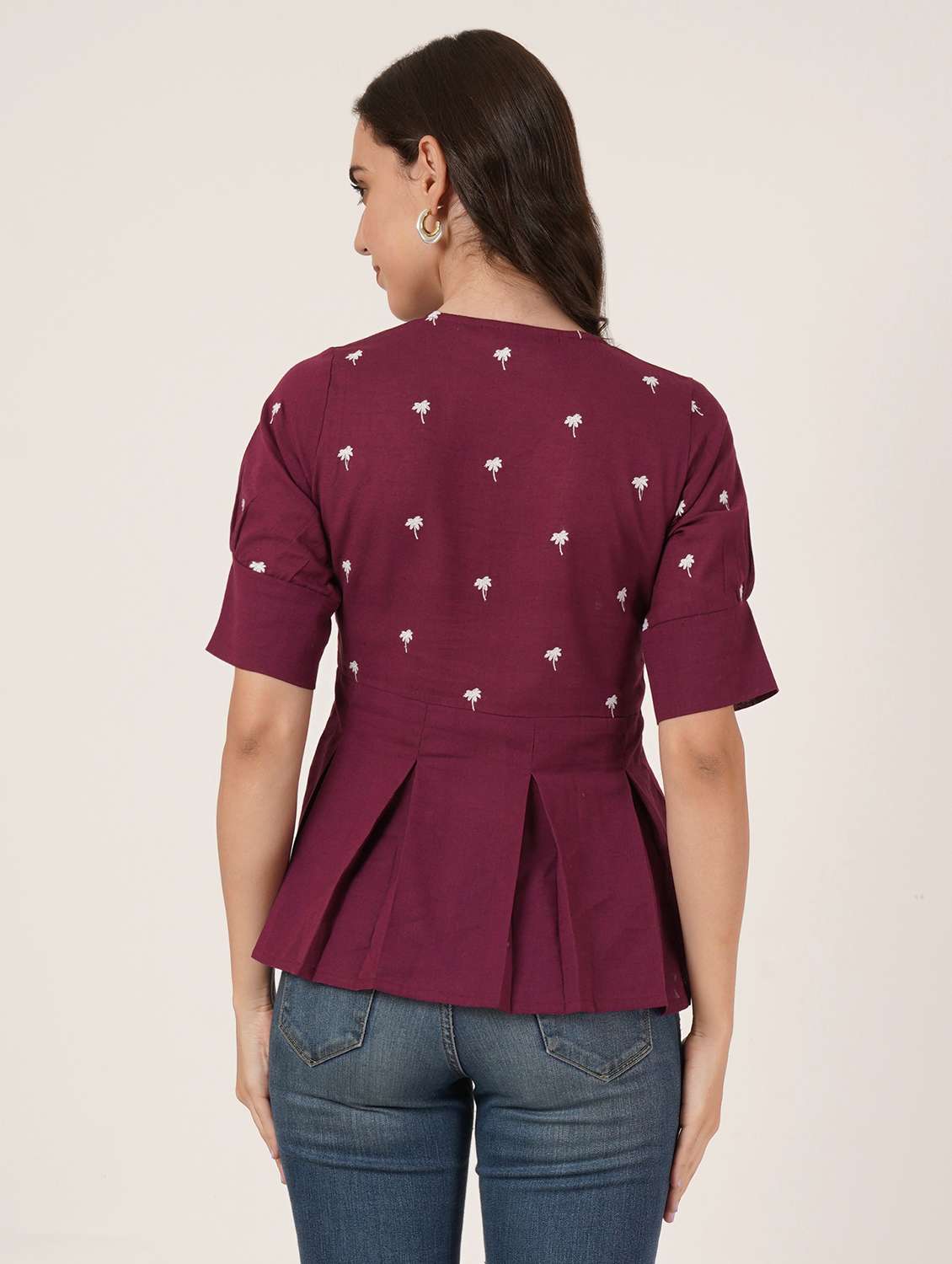 women embroidered puff sleeve peplum top - 22076358 - Standard Image - 2