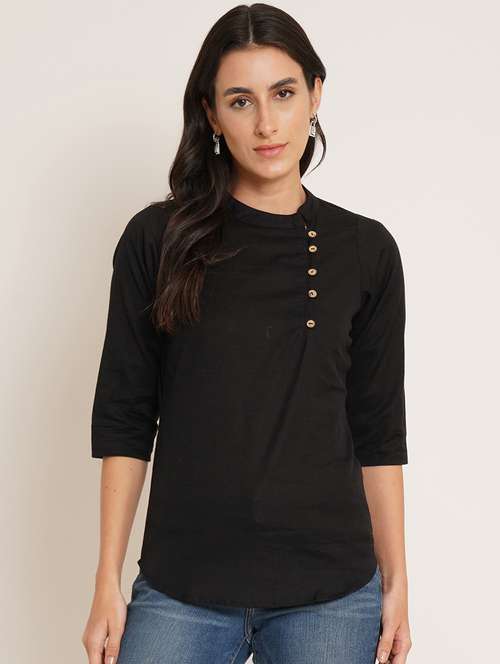 women solid three quarter sleeve regular top - 22076363 -  Standard Image - 0