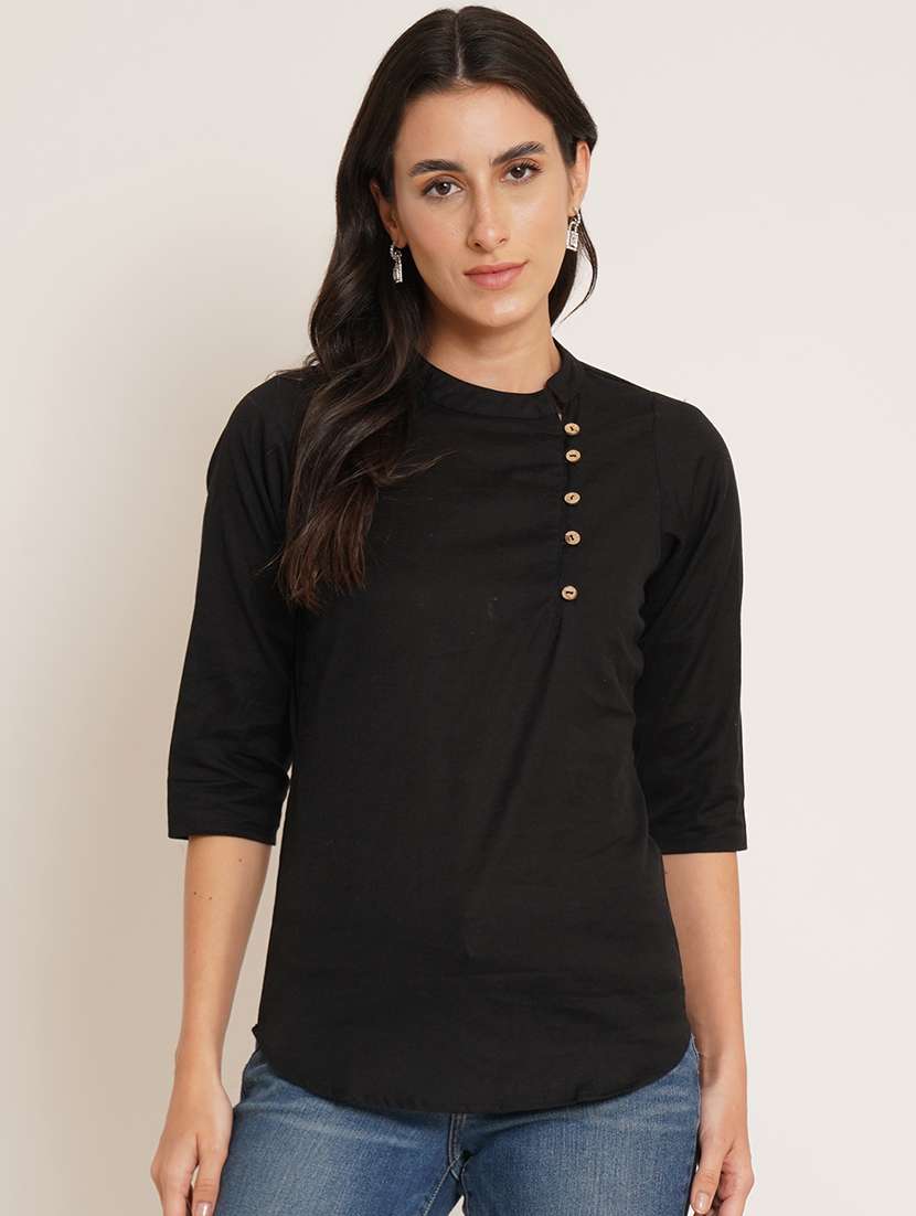 women solid three quarter sleeve regular top