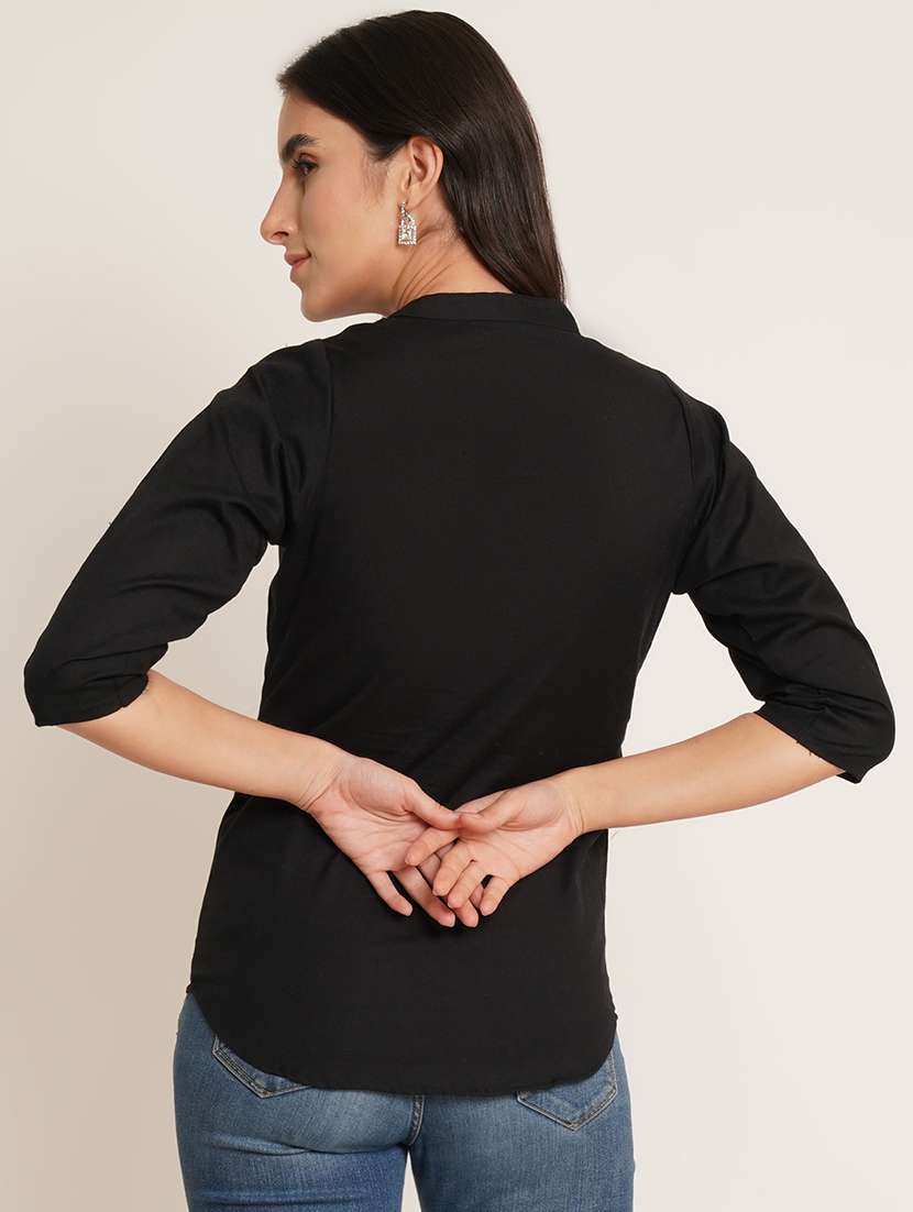 women solid three quarter sleeve regular top - 22076363 - Standard Image - 2