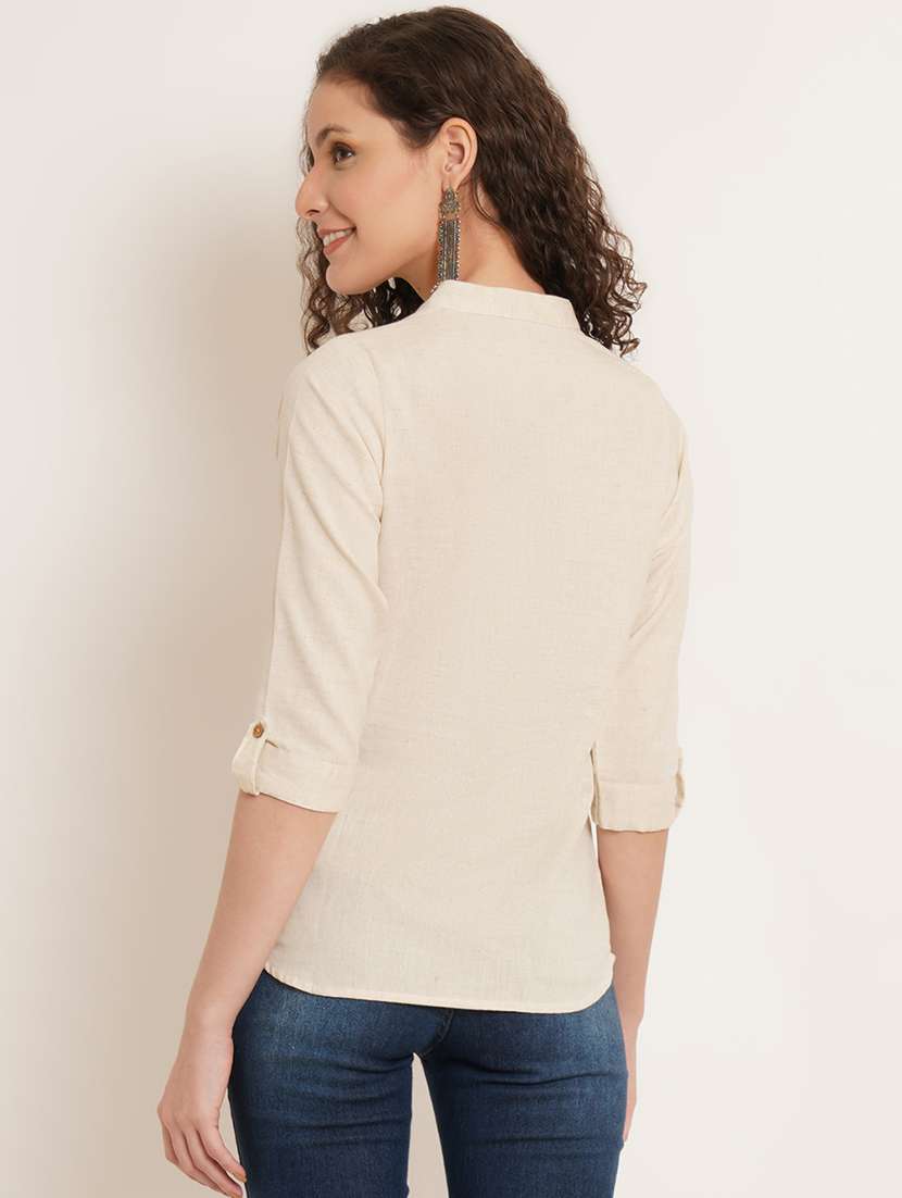 women solid three quarter sleeve regular top - 22076366 -  Standard Image - 2