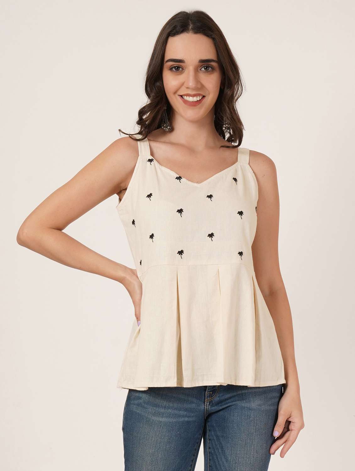 women embroidered shoulder strap peplum top - 22076368 -  Zoom Image - 0