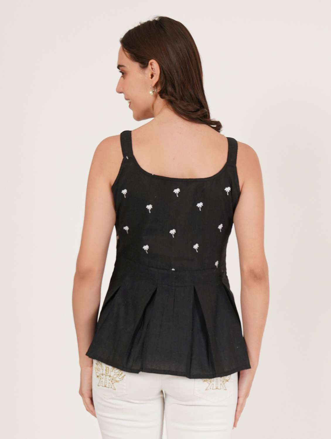 women embroidered shoulder strap peplum top - 22076369 - Standard Image - 2