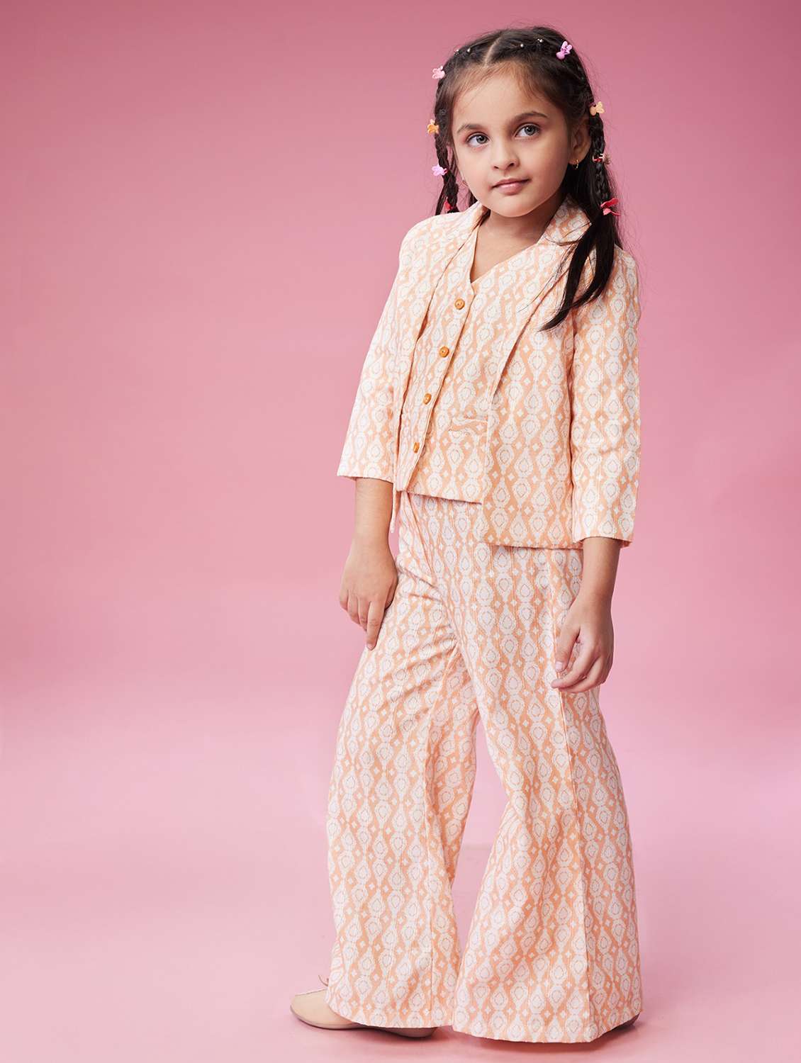 girls printed top and pant with jacket co-ord set - 22076384 -  Standard Image - 2