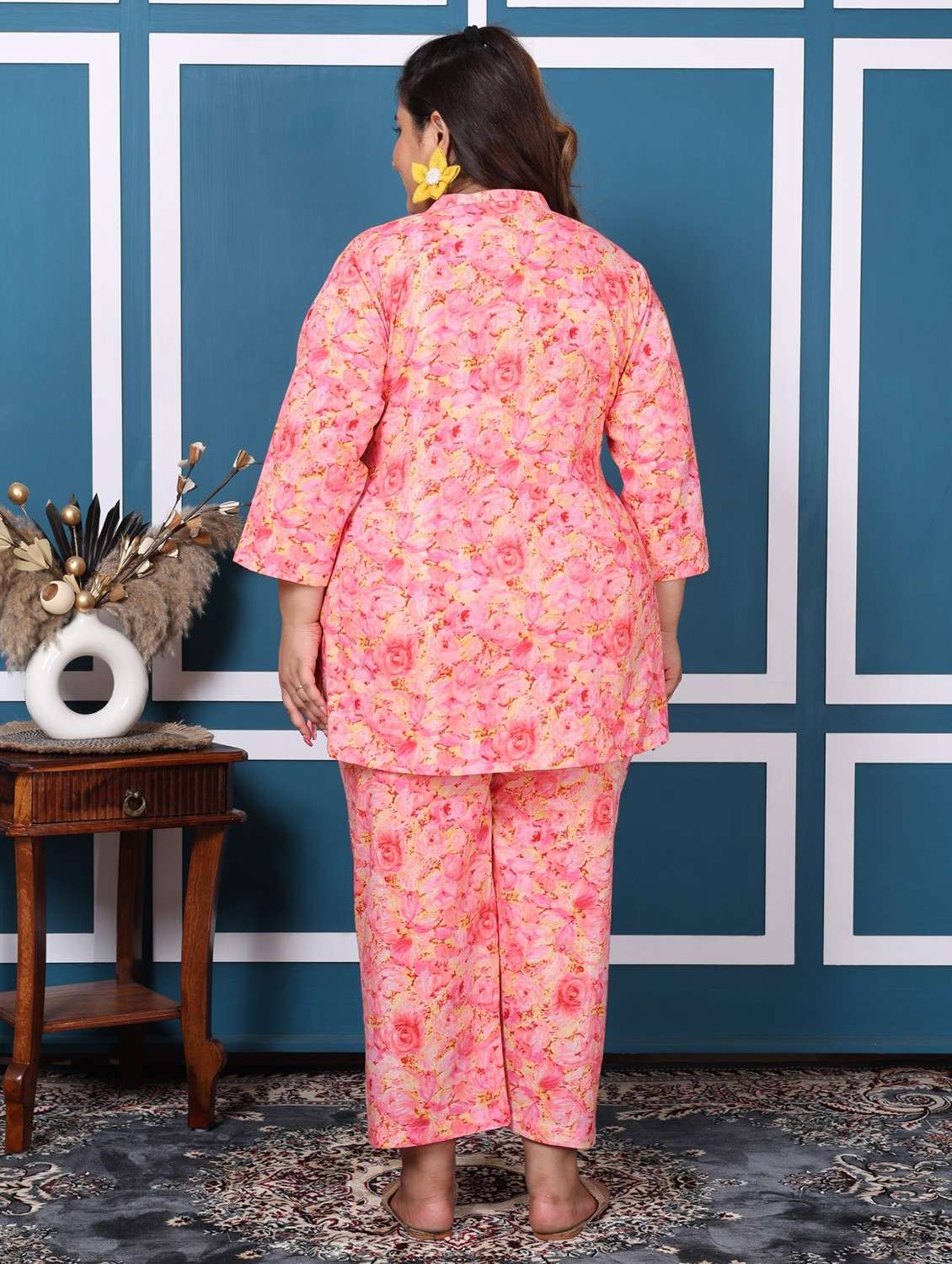 women three quarter sleeve plus size ethnic co-ord set - 22076441 -  Standard Image - 2