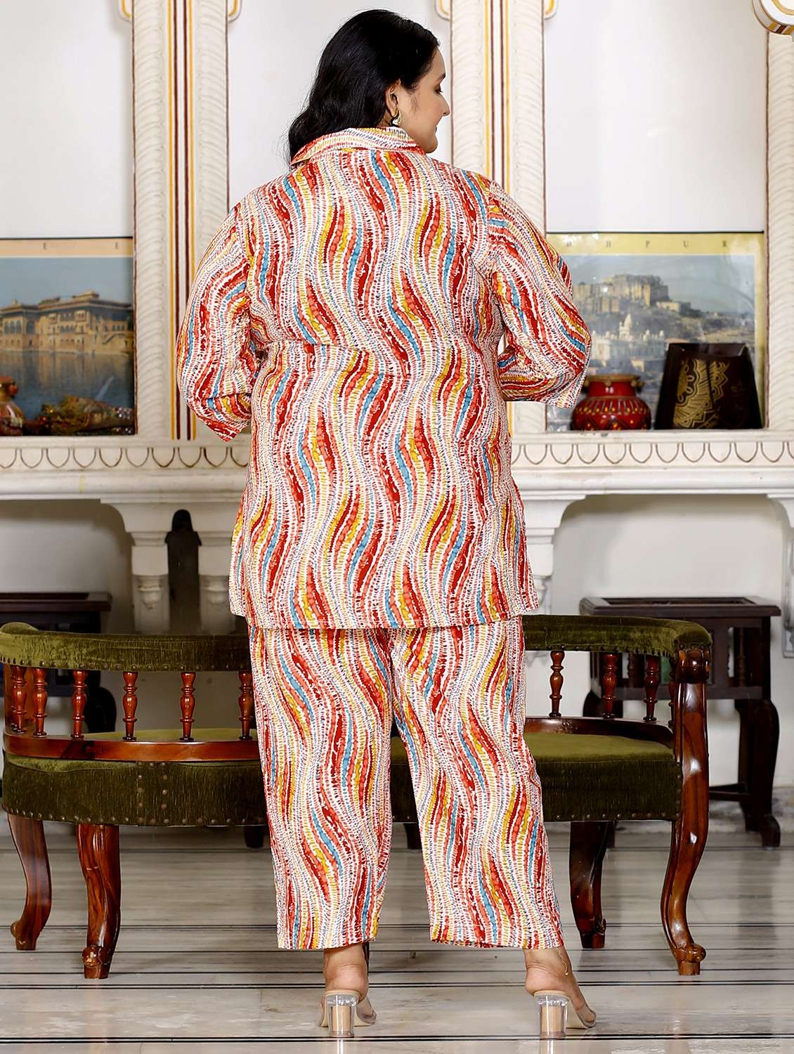 women three quarter sleeve plus size ethnic co-ord set - 22076442 -  Standard Image - 2