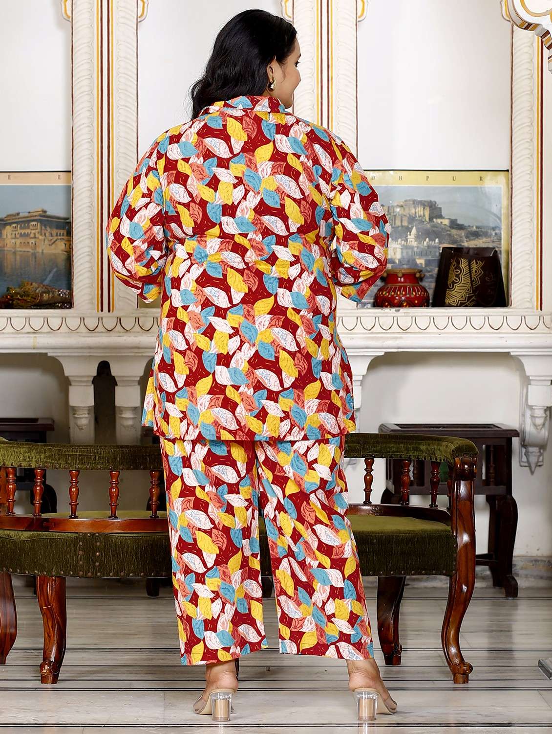 women three quarter sleeve plus size ethnic co-ord set - 22076443 -  Standard Image - 2