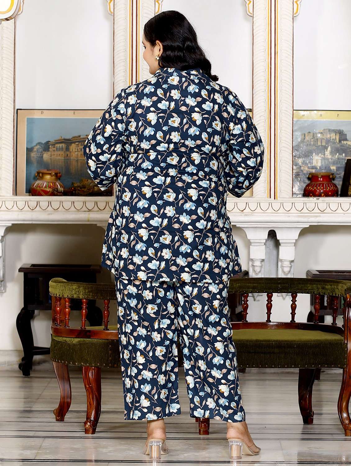 women three quarter sleeve plus size ethnic co-ord set - 22076446 -  Standard Image - 2