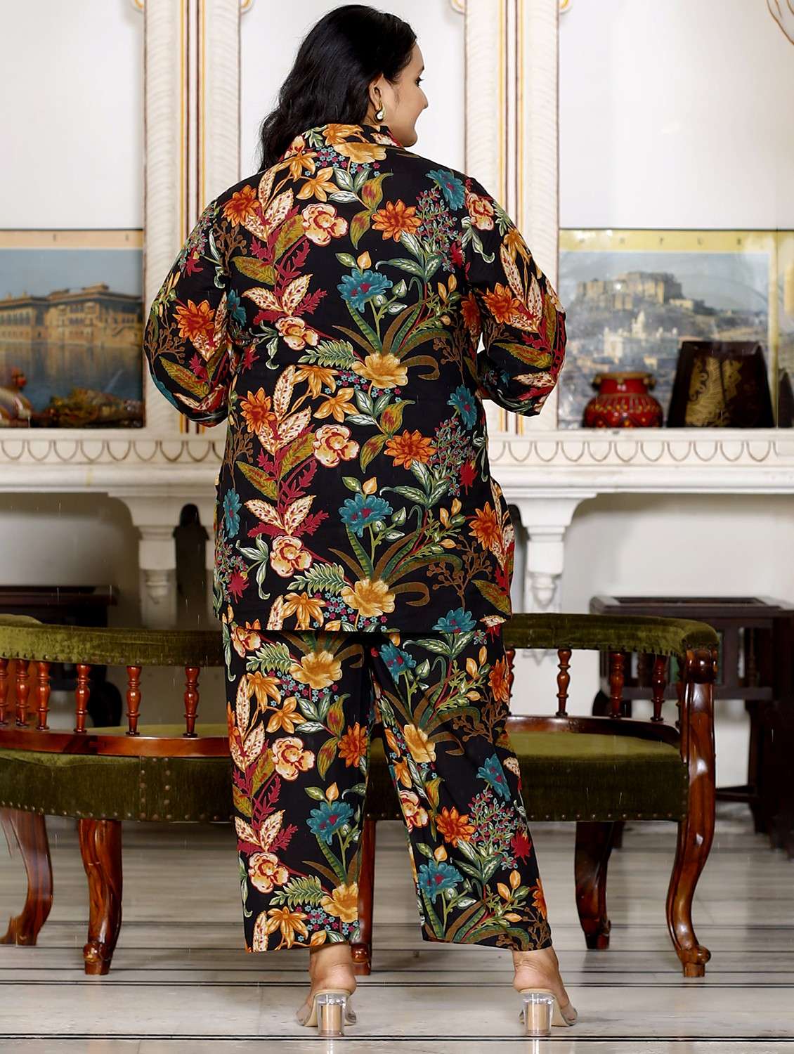 women three quarter sleeve plus size ethnic co-ord set - 22076447 -  Standard Image - 2