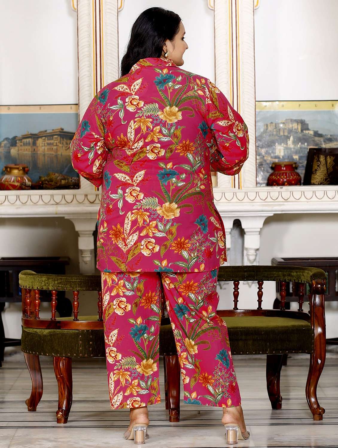 women three quarter sleeve plus size ethnic co-ord set - 22076448 -  Standard Image - 2