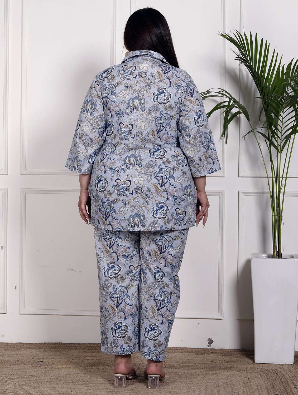 women three quarter sleeve plus size ethnic co-ord set - 22076452 -  Standard Image - 2