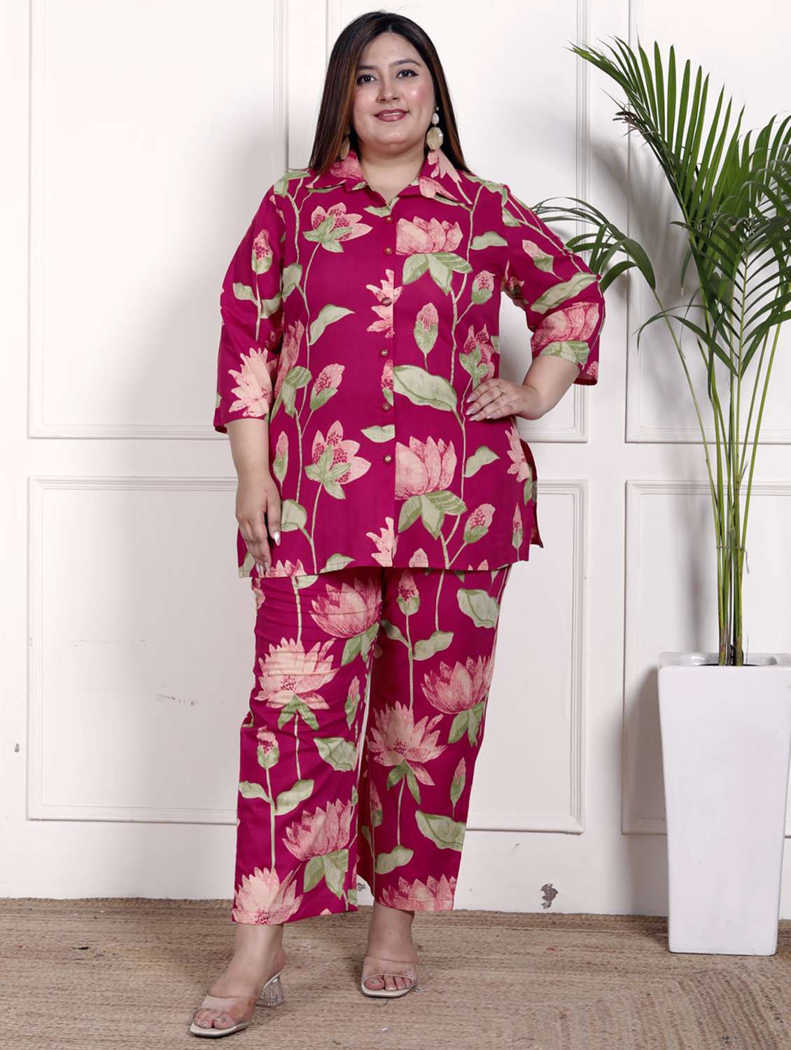 women three quarter sleeve plus size ethnic co-ord set