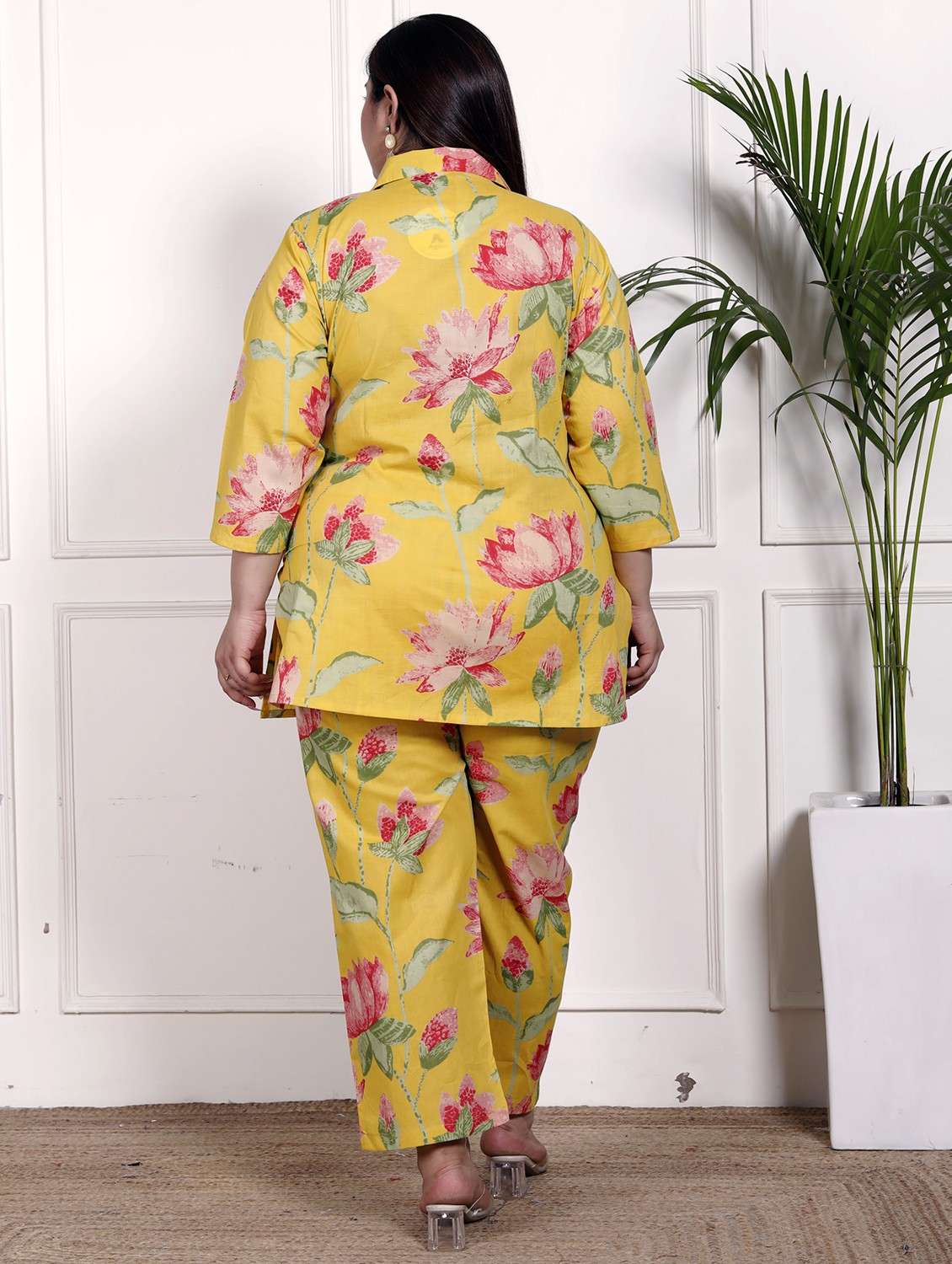 women three quarter sleeve plus size ethnic co-ord set - 22076458 - Standard Image - 2
