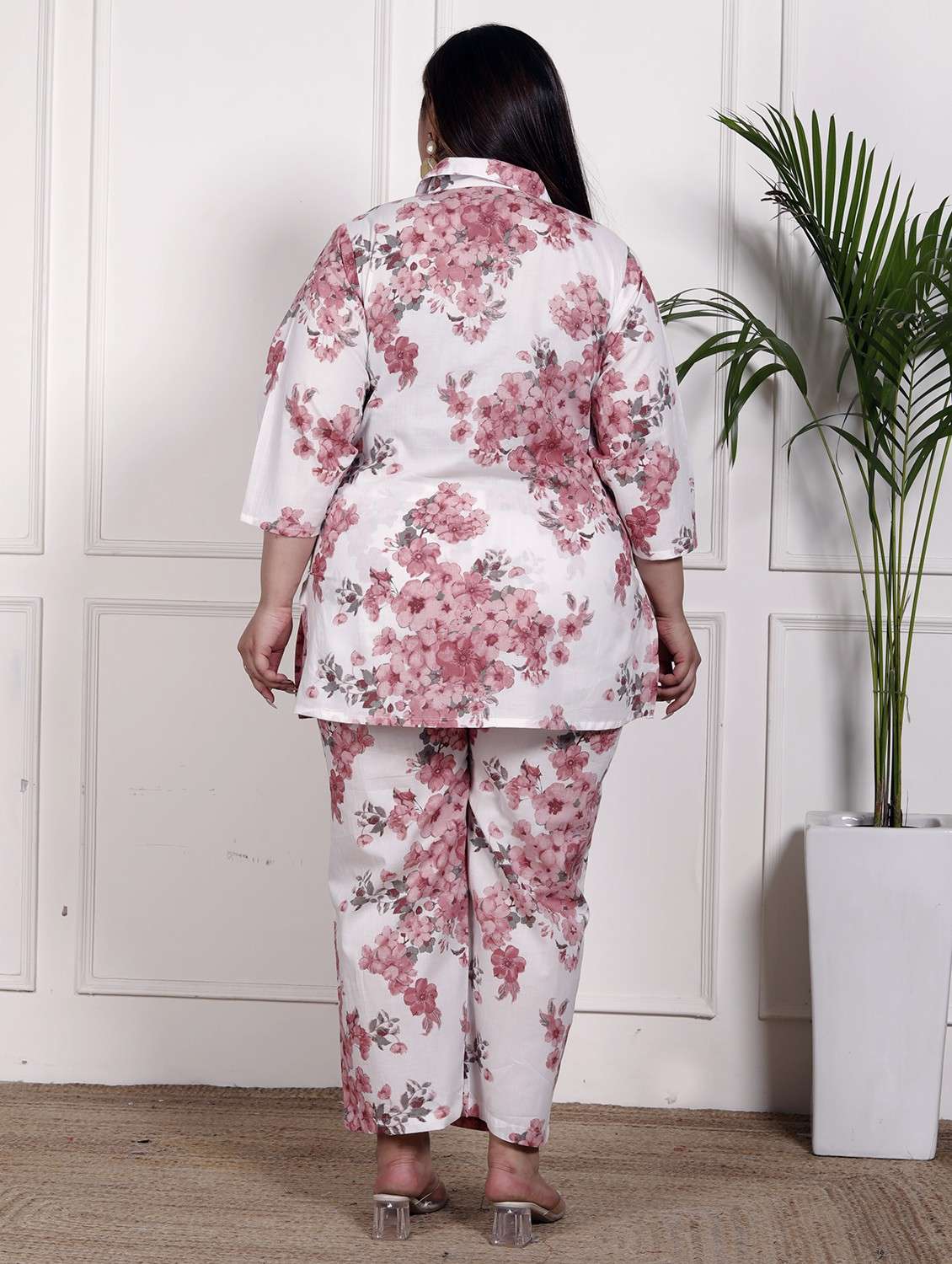 women three quarter sleeve plus size ethnic co-ord set - 22076460 - Standard Image - 2