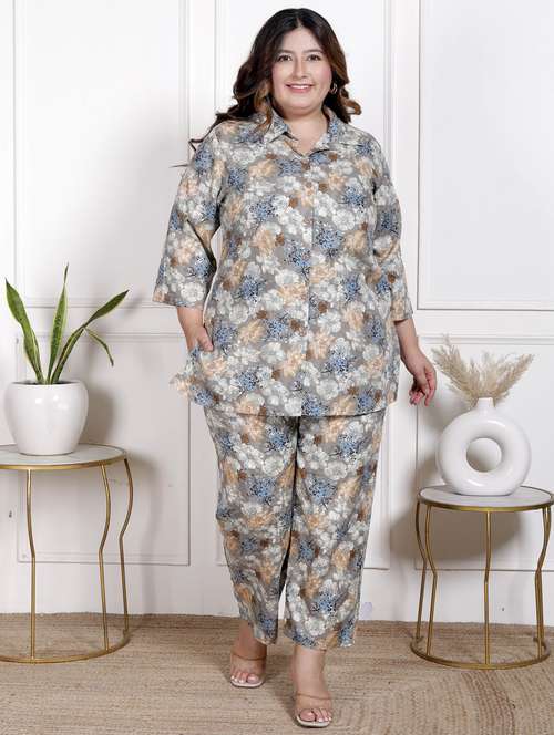 women three quarter sleeve plus size ethnic co-ord set - 22076462 -  Standard Image - 0