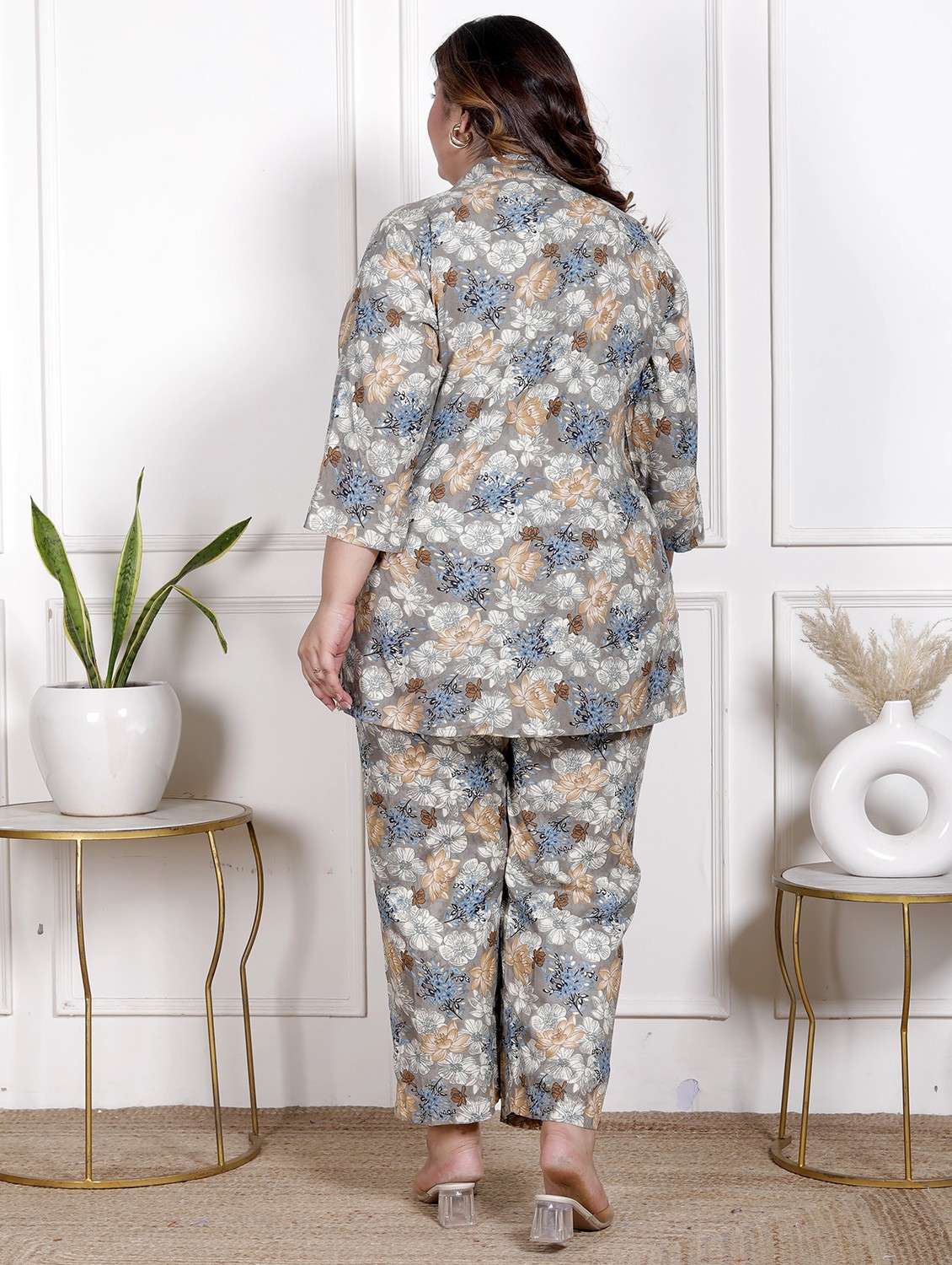women three quarter sleeve plus size ethnic co-ord set - 22076462 - Standard Image - 2
